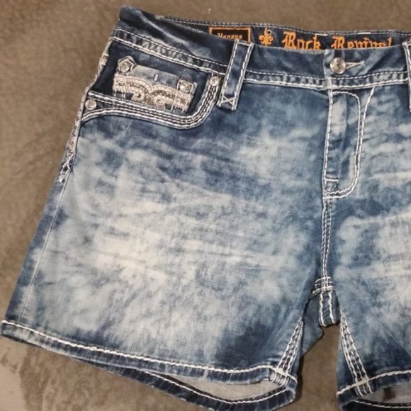❤️ROCK REVIVAL❤️ HANAYA ACID WASH EMBELLISHED EASY SHORTS SIZE 29 - Picture 12 of 16